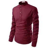 Men's Maroon Cotton Solid Long Sleeves Slim Fit Casual Shirt-thumb2