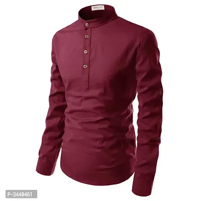 Men's Maroon Cotton Solid Long Sleeves Slim Fit Casual Shirt-thumb3