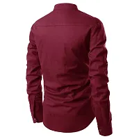 Men's Maroon Cotton Solid Long Sleeves Slim Fit Casual Shirt-thumb3