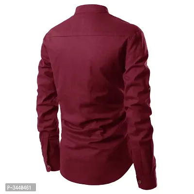 Men's Maroon Cotton Solid Long Sleeves Slim Fit Casual Shirt-thumb4