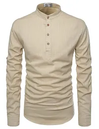 Designer Beige Cotton Solid Casual Shirt For Men-thumb2