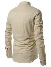 Designer Beige Cotton Solid Casual Shirt For Men-thumb3