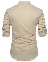 Designer Beige Cotton Solid Casual Shirt For Men-thumb1