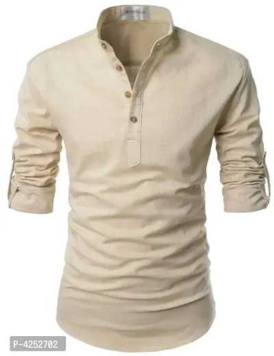 Designer Beige Cotton Solid Casual Shirt For Men