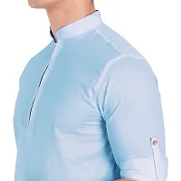 Stylish Turquoise Cotton Solid Long Sleeves Casual Shirts For Men-thumb3