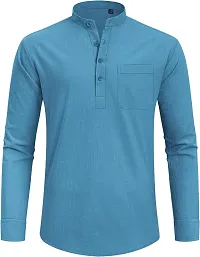 Reliable Turquoise Cotton Blend Solid Short Length Kurta For Men-thumb3