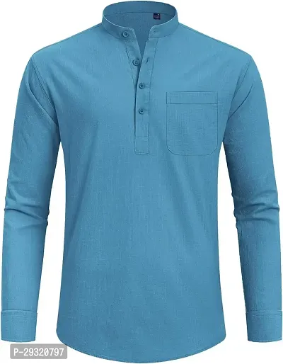 Reliable Turquoise Cotton Blend Solid Short Length Kurta For Men-thumb5