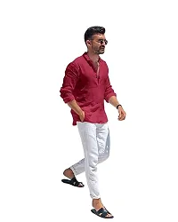 Reliable Maroon Cotton Blend Solid Short Length Kurta For Men-thumb1