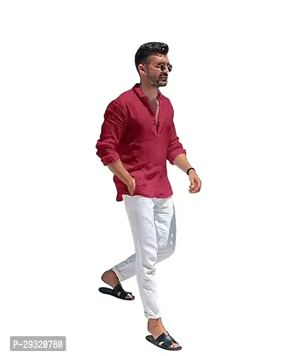 Reliable Maroon Cotton Blend Solid Short Length Kurta For Men-thumb2