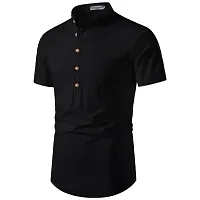 Reliable Black Cotton Solid Short Length Kurta For Men-thumb1