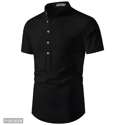 Reliable Black Cotton Solid Short Length Kurta For Men-thumb2