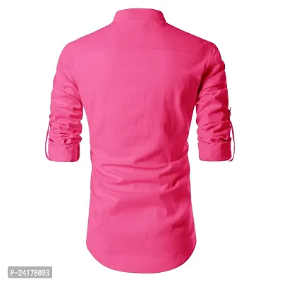 Reliable Pink Cotton Solid Short Length Kurta For Men-thumb2