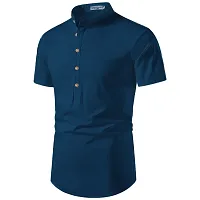 Reliable Blue Cotton Solid Short Length Kurta For Men-thumb1