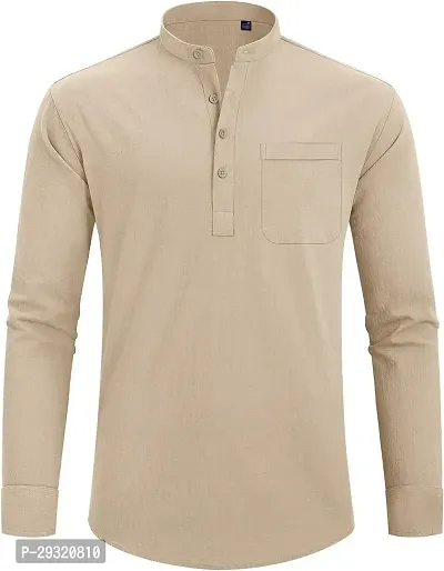 Reliable Beige Cotton Blend Solid Short Length Kurta For Men-thumb4