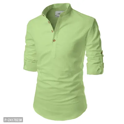 Reliable Olive Cotton Solid Short Length Kurta For Men