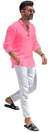 Reliable Pink Cotton Blend Solid Short Length Kurta For Men-thumb1