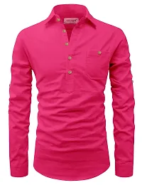 Reliable Pink Cotton Solid Short Length Kurta For Men-thumb2