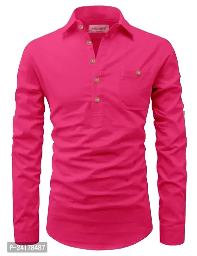 Reliable Pink Cotton Solid Short Length Kurta For Men-thumb3