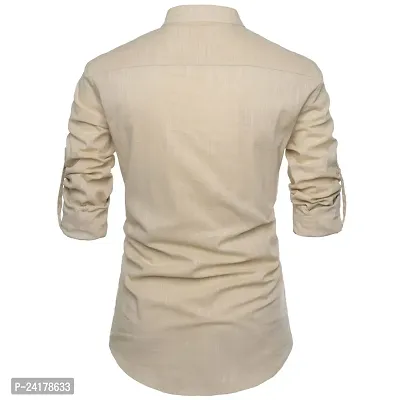 Reliable Beige Cotton Solid Short Length Kurta For Men-thumb2