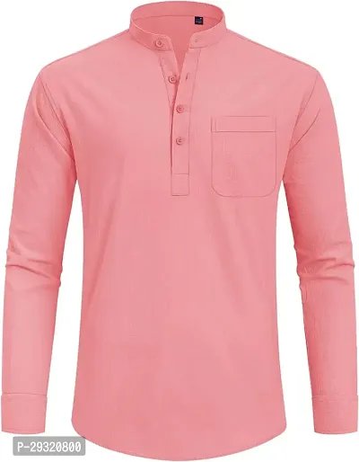 Reliable Peach Cotton Blend Solid Short Length Kurta For Men-thumb4