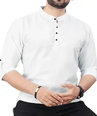 Reliable White Cotton Blend Solid Short Length Kurta For Men-thumb2