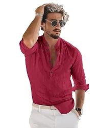 Reliable Maroon Cotton Blend Solid Short Length Kurta For Men-thumb2