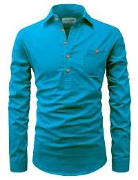 Reliable Turquoise Cotton Solid Short Length Kurta For Men-thumb2