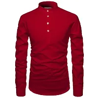 Reliable Red Cotton Solid Short Length Kurta For Men-thumb2