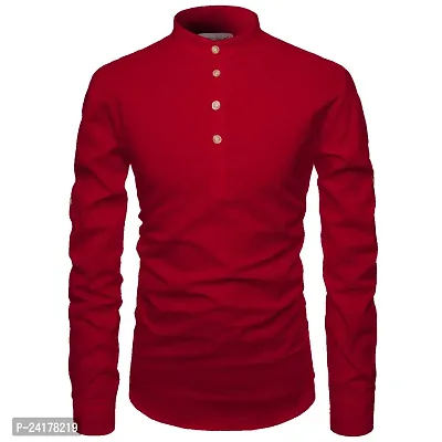 Reliable Red Cotton Solid Short Length Kurta For Men-thumb3