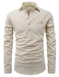 Reliable Beige Cotton Solid Short Length Kurta For Men-thumb3