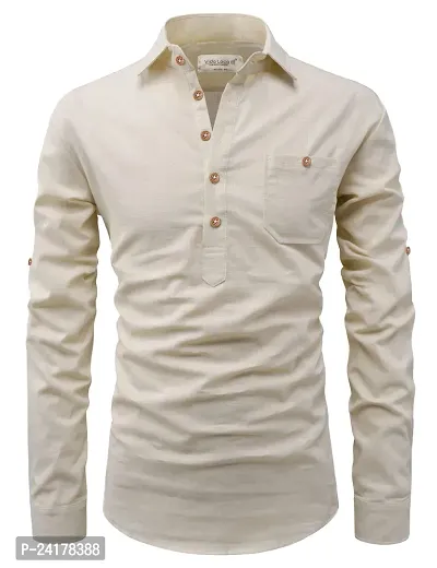 Reliable Beige Cotton Solid Short Length Kurta For Men-thumb4