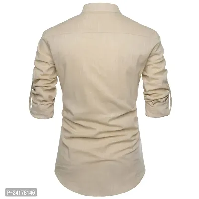 Reliable Beige Cotton Solid Short Length Kurta For Men-thumb2