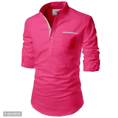 Reliable Pink Cotton Solid Short Length Kurta For Men