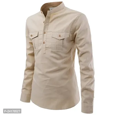 Reliable Beige Cotton Solid Short Length Kurta For Men