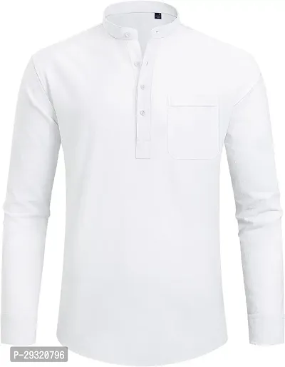 Reliable White Cotton Blend Solid Short Length Kurta For Men-thumb3