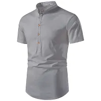 Reliable Grey Cotton Solid Short Length Kurta For Men-thumb1