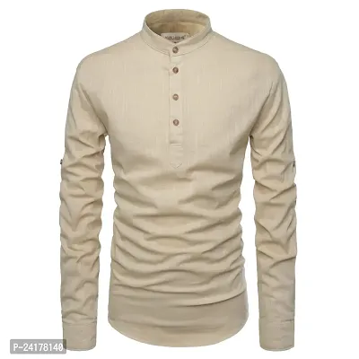 Reliable Beige Cotton Solid Short Length Kurta For Men-thumb3