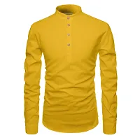 Reliable Yellow Cotton Solid Short Length Kurta For Men-thumb2