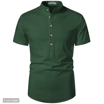 Reliable Green Cotton Solid Short Length Kurta For Men