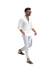 Reliable White Cotton Blend Solid Short Length Kurta For Men-thumb1