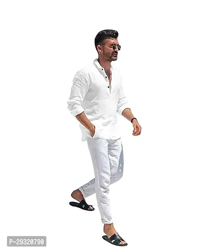 Reliable White Cotton Blend Solid Short Length Kurta For Men-thumb2