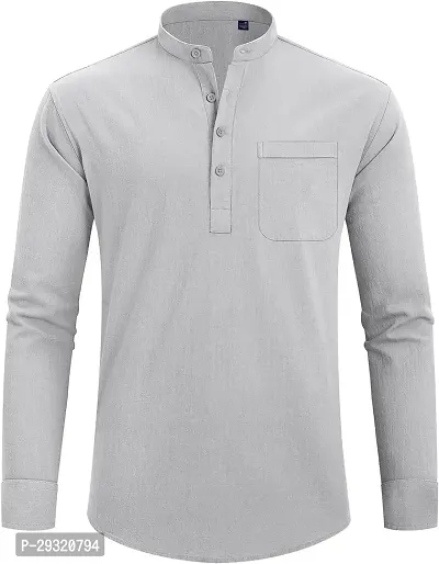 Reliable Grey Cotton Blend Solid Short Length Kurta For Men-thumb4