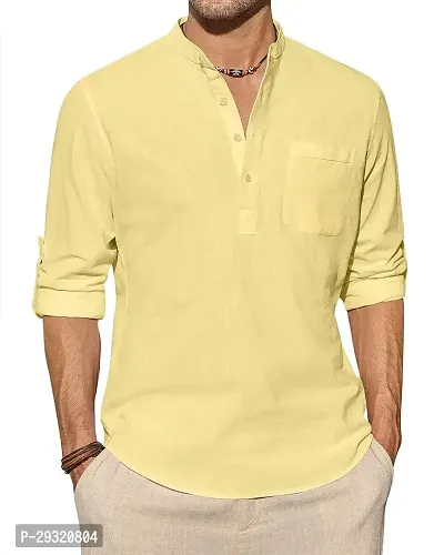 Reliable Yellow Cotton Blend Solid Short Length Kurta For Men