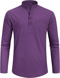 Reliable Purple Cotton Blend Solid Short Length Kurta For Men-thumb1