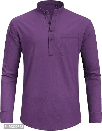 Reliable Purple Cotton Blend Solid Short Length Kurta For Men-thumb4