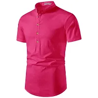 Reliable Pink Cotton Solid Short Length Kurta For Men-thumb1