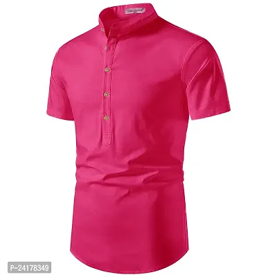 Reliable Pink Cotton Solid Short Length Kurta For Men-thumb2