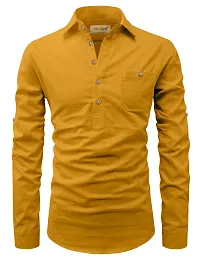 Reliable Yellow Cotton Solid Short Length Kurta For Men-thumb2