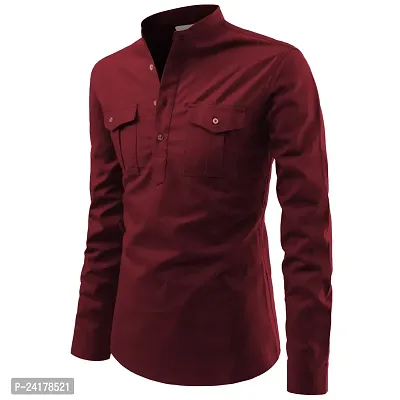 Reliable Maroon Cotton Solid Short Length Kurta For Men-thumb0