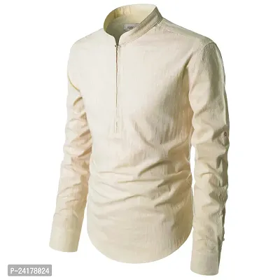 Reliable Beige Cotton Solid Short Length Kurta For Men-thumb3